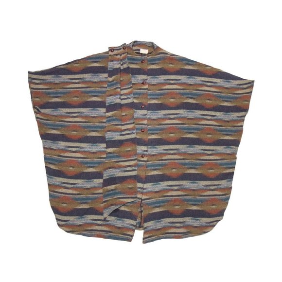 Vintage Wool Chimayo Style Aztec Poncho South Western Blanket Cape Jacket - Picture 1 of 4